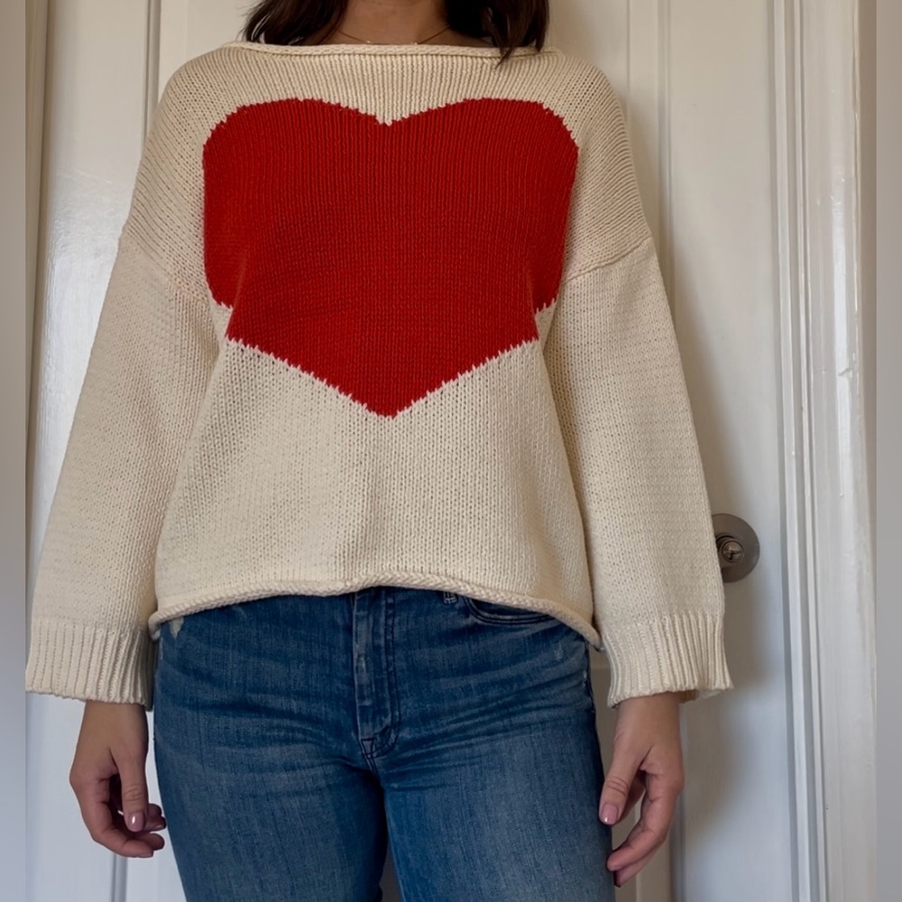 Anthropologie Heart Patterned Sweater - Cream and Red